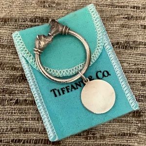 Vintage TIFFANY & CO sterling silver Bull and Bear key ring with disk.